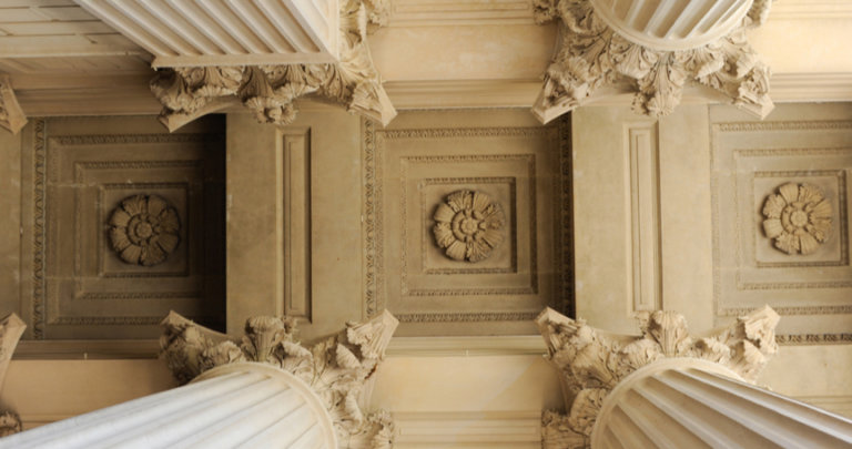 Upward view of court house columns